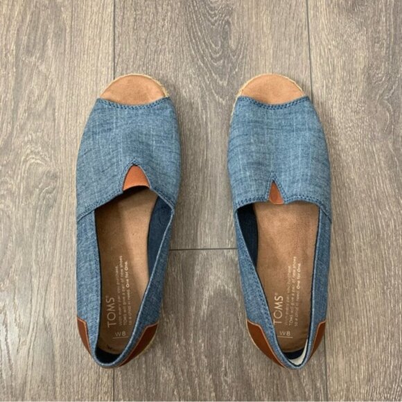 Tom’s Alpargata Espadrilles Shoes Platform Canvas Open toe Chambray Blue Size 8 - Picture 7 of 13